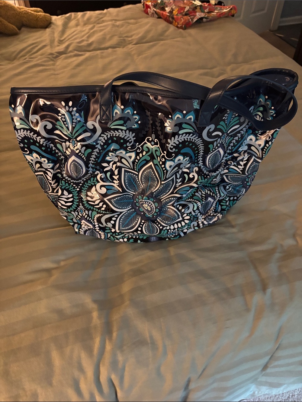 Vera Bradley Navy, Teal & White Floral Paisley Tote